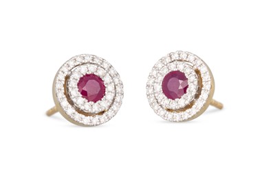 Lot 63 - A PAIR OF DIAMOND AND RUBY TARGET EARRINGS,...