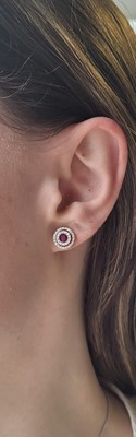 Lot 63 - A PAIR OF DIAMOND AND RUBY TARGET EARRINGS,...