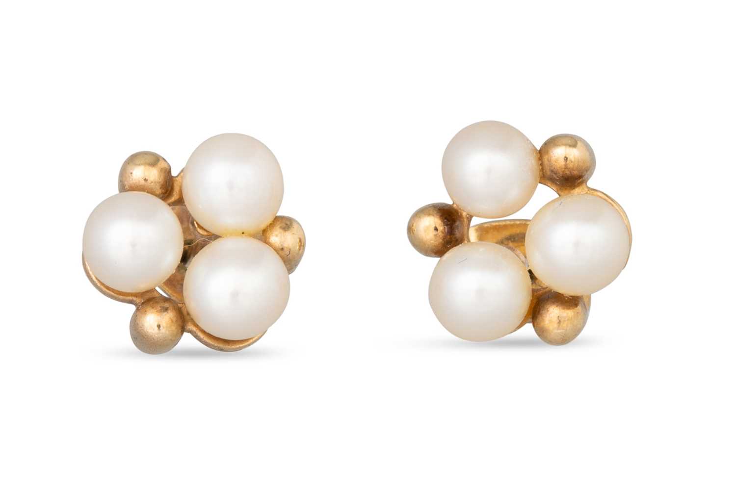 Lot 65 - A PAIR OF CULTURED EARRINGS, mounted in gold