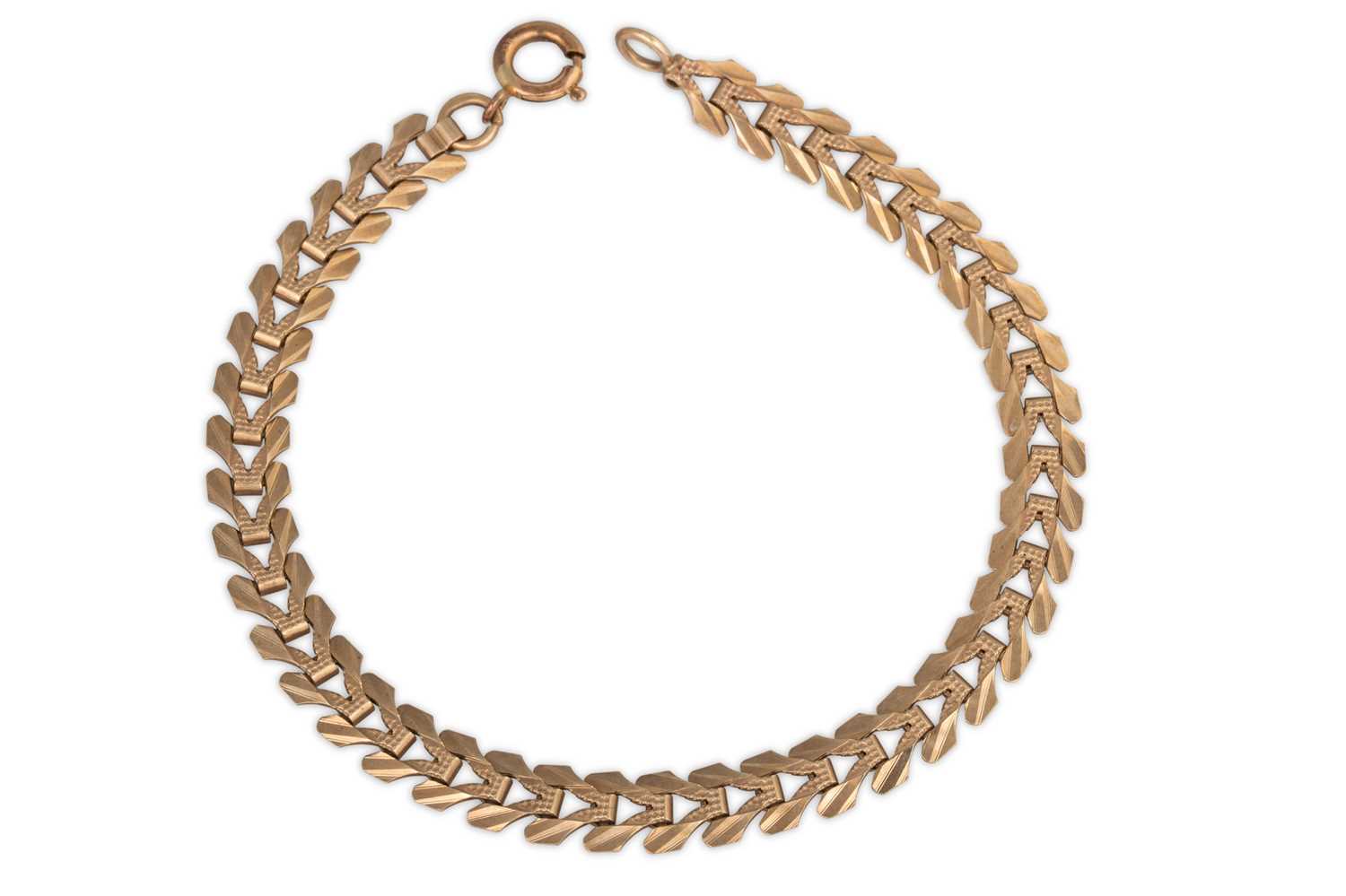 Lot 67 - A 9CT GOLD FANCY FLAT LINK BRACELET, 7.2" long,...