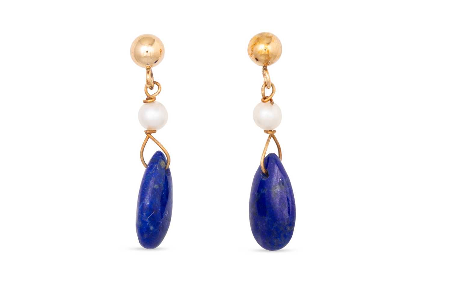 Lot 71 - A PAIR OF LAPIS LAZULI AND PEARL EARRINGS,...