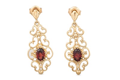 Lot 78 - A PAIR OF GARNET DROP EARRINGS, mounted in 9ct...