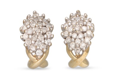 Lot 101 - A PAIR OF DIAMOND CLUSTER EARRINGS, mounted in...