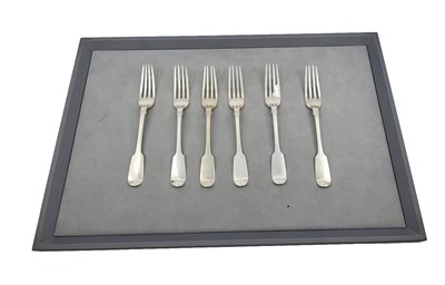 Lot 442 - A SET OF SIX EARLY VICTORIAN IRISH SILVER...
