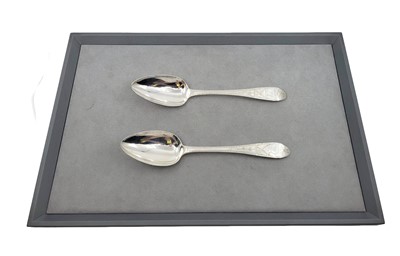Lot 446 - A PAIR OF GEORGE III IRISH SILVER SPOONS,...