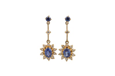 Lot 339 - A PAIR OF SAPPHIRE AND DIAMOND CLUSTER DROP...