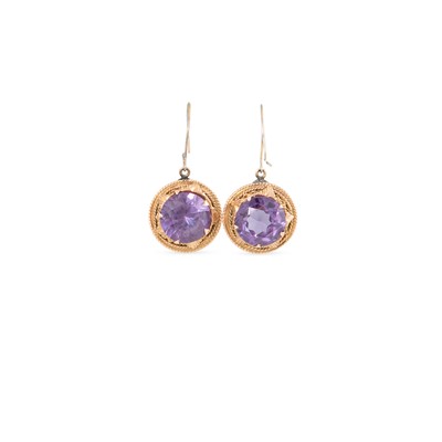 Lot 118 - A PAIR OF VINTAGE SYNTHETIC SAPPHIRE EARRINGS,...