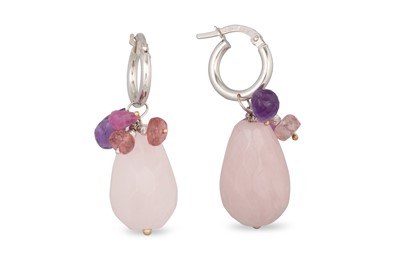 Lot 146 - A PAIR OF PINK CHALCEDONY, QUARTZ AND...