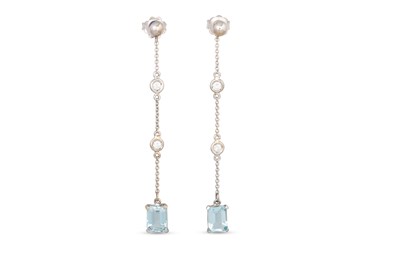 Lot 238 - A PAIR OF AQUAMARINE AND DIAMOND DROP EARRINGS,...
