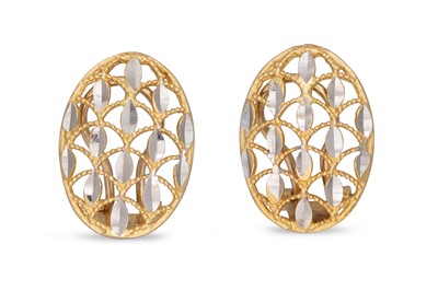 Lot 244 - A PAIR OF GOLD EARRINGS, of oval mesh style,...