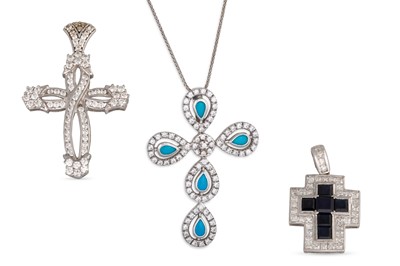 Lot 129 - THREE CUBIC ZIRCONIA, SAPPHIRE AND TURQUOISE...