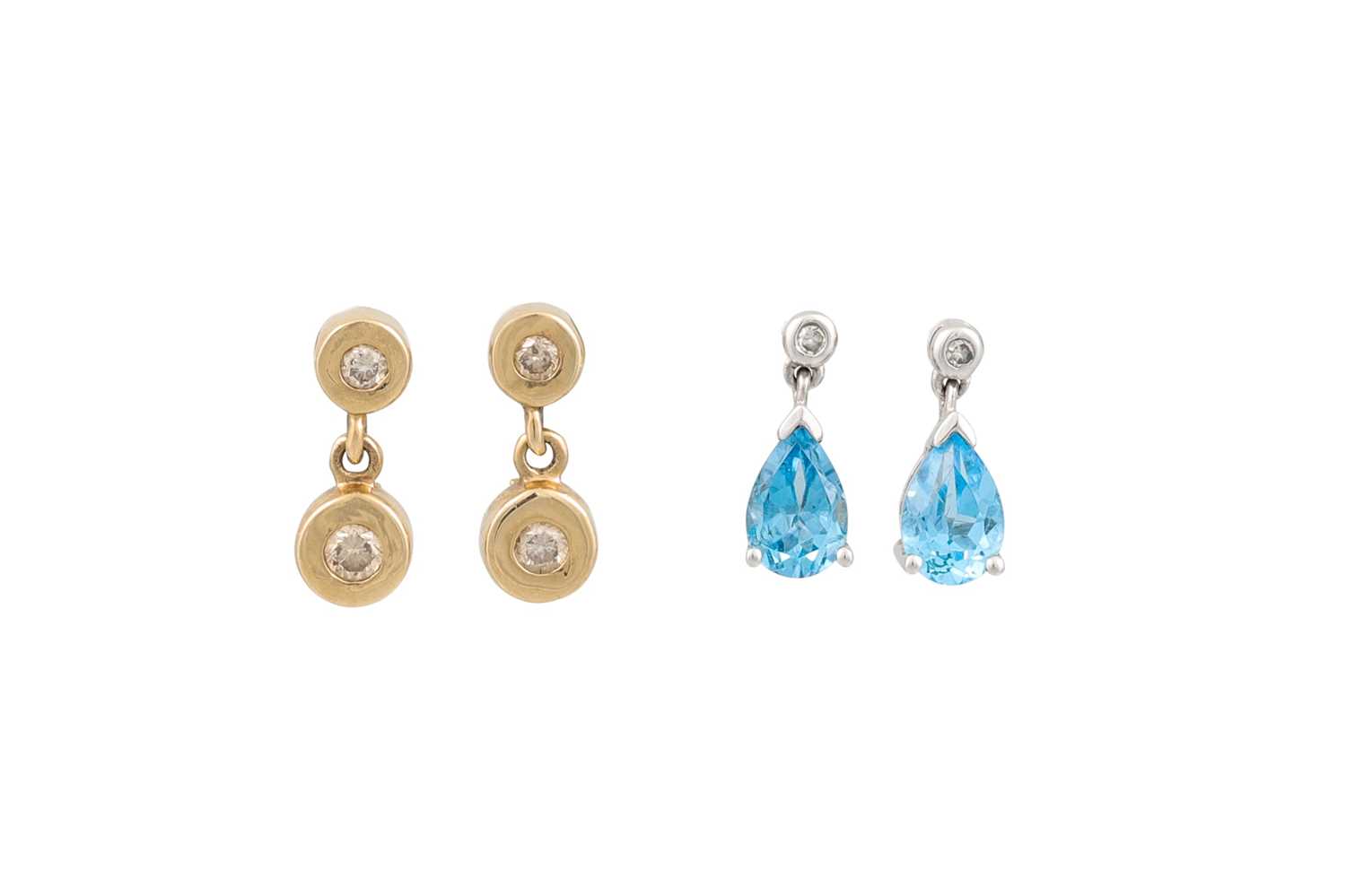 Lot 156 - TWO PAIRS OF GEMSET SET EARRINGS, mounted in gold