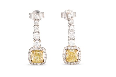 Lot 409 - A PAIR OF DIAMOND DROP EARRINGS, comprising...