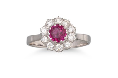 Lot 273 - A RUBY AND DIAMOND RING, mounted in 18ct white...
