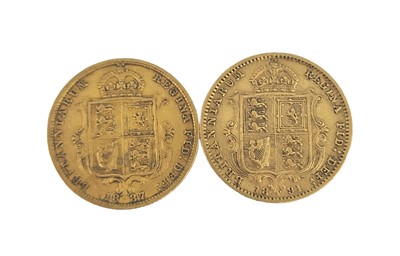 Lot 401 - A PAIR OF GOLD HALF SOVEREIGN COINS,...