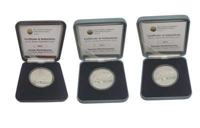 Lot 404 - A SET OF THREE X €15 PROOF SILVER IRISH COINS...