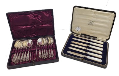 Lot 435 - A CASED SET OF SIX MOTHER-OF-PEARL HANDLED...