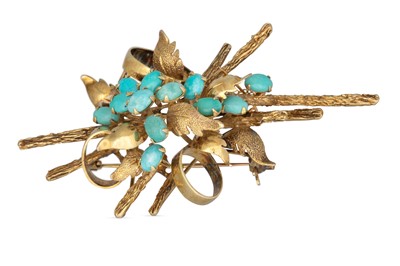Lot 112 - A VINTAGE AMERICAN TURQUOISE SET SPRAY BROOCH,...