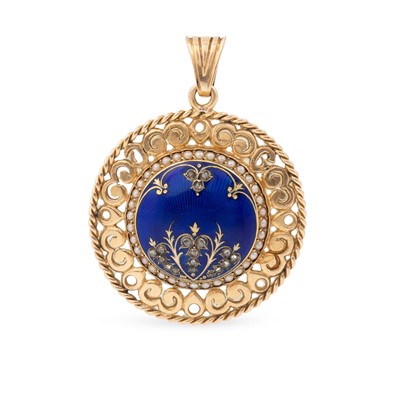 Lot 151 - AN ANTIQUE 18CT GOLD FRENCH CIRCULAR PENDANT,...