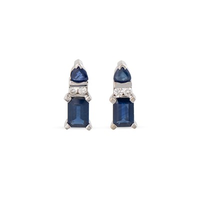 Lot 232 - A PAIR OF SAPPHIRE AND DIAMOND EARRINGS,...