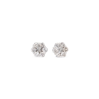 Lot 233 - A PAIR OF DIAMOND CLUSTER EARRINGS, the...