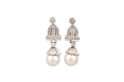 Lot 22 - A PAIR OF DIAMOND AND PEARL DROP EARRINGS, the...