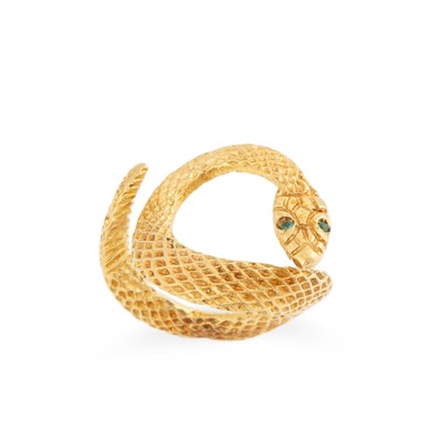 Lot 276 - AN 18CT YELLOW GOLD SNAKE RING, textured...