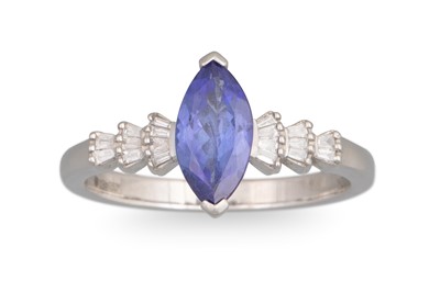 Lot 286 - A TANZANITE AND BAGUETTE DIAMOND RING, mounted...