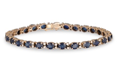 Lot 291 - A SAPPHIRE AND DIAMOND LINE BRACELET, mounted...