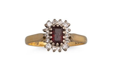 Lot 164 - A GARNET AND DIAMOND CLUSTER RING, mounted in...