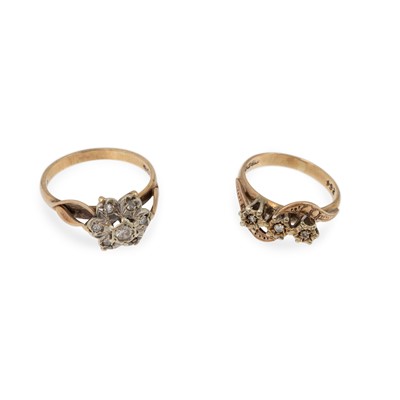 Lot 86 - TWO VINTAGE DIAMOND SET DRESS RINGS, mounted...