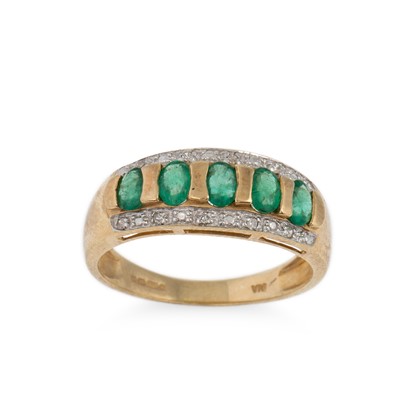 Lot 89 - AN EMERALD AND DIAMOND DRESS RING, mounted in...