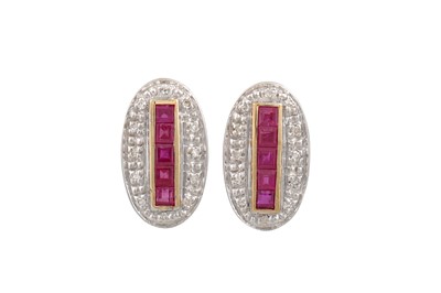 Lot 27 - A PAIR OF DIAMOND AND RUBY CLUSTER EARRINGS,...