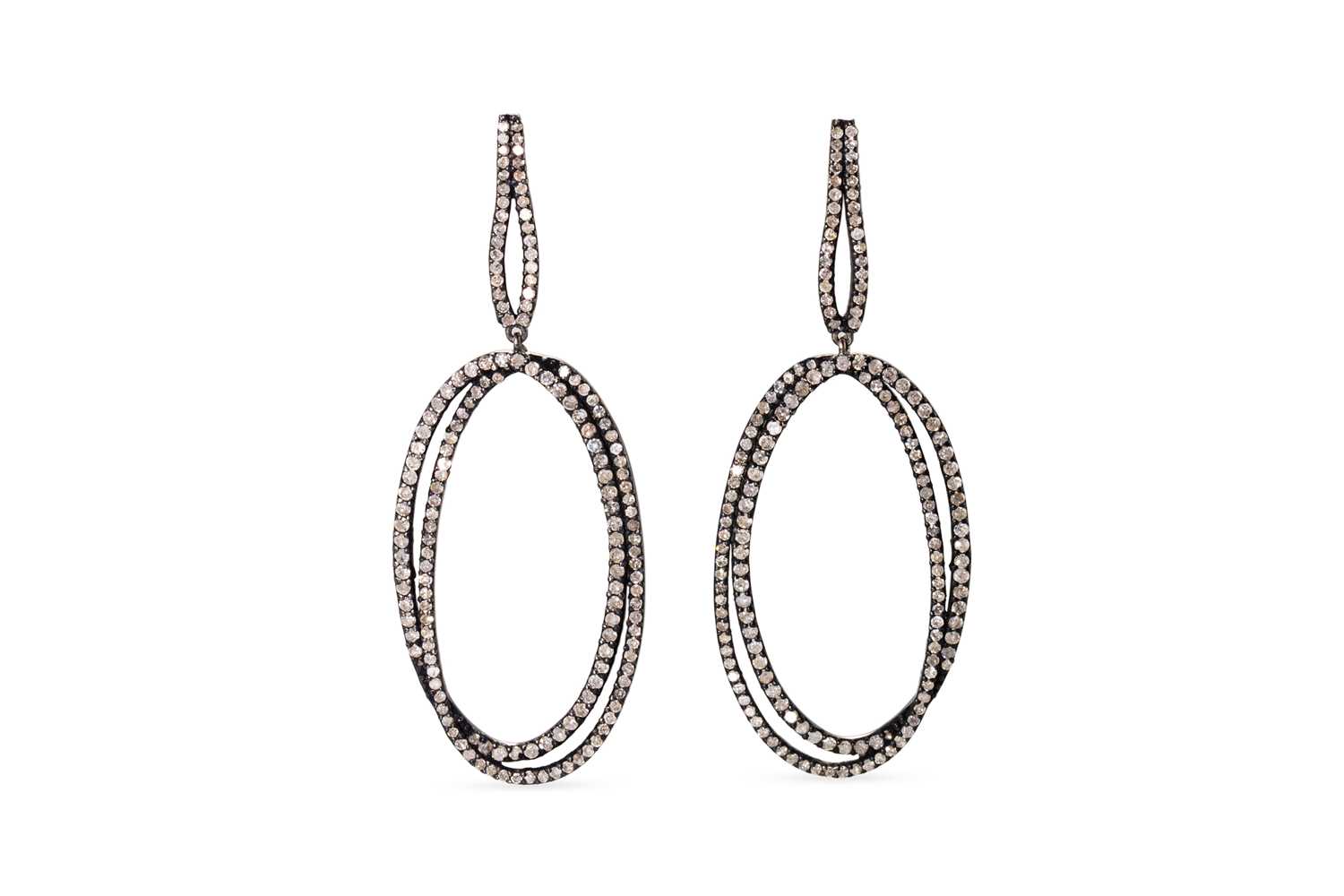 Lot 49 - A PAIR OF DIAMOND HOOP DROP EARRINGS, mounted...