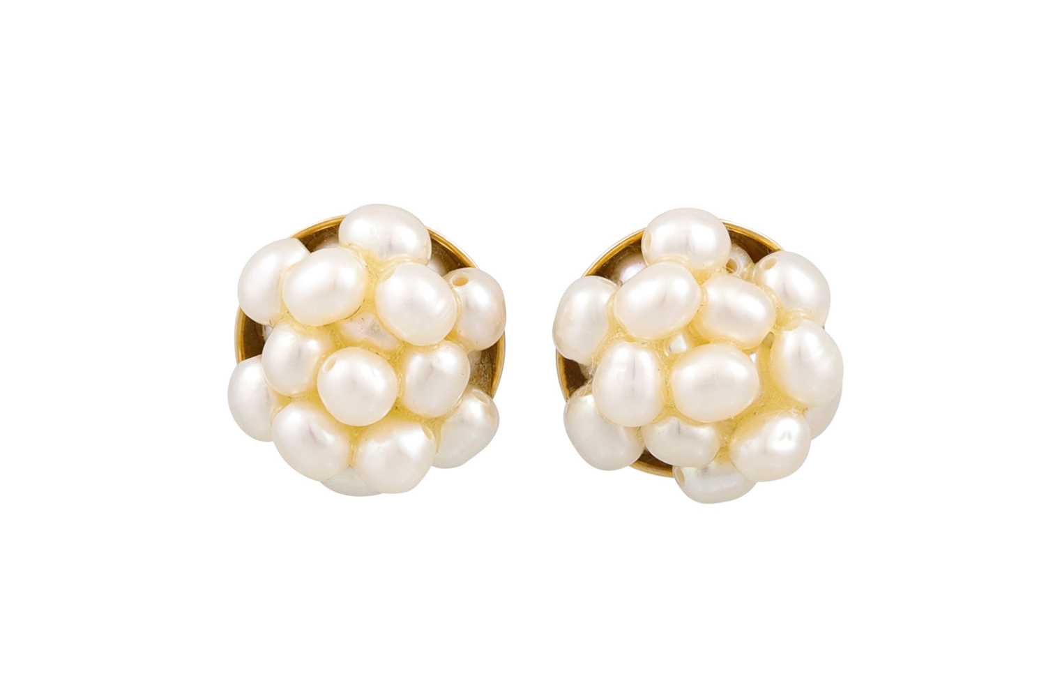 Lot 30 - A PAIR OF SEED PEARL CLUSTER EARRINGS, mounted...
