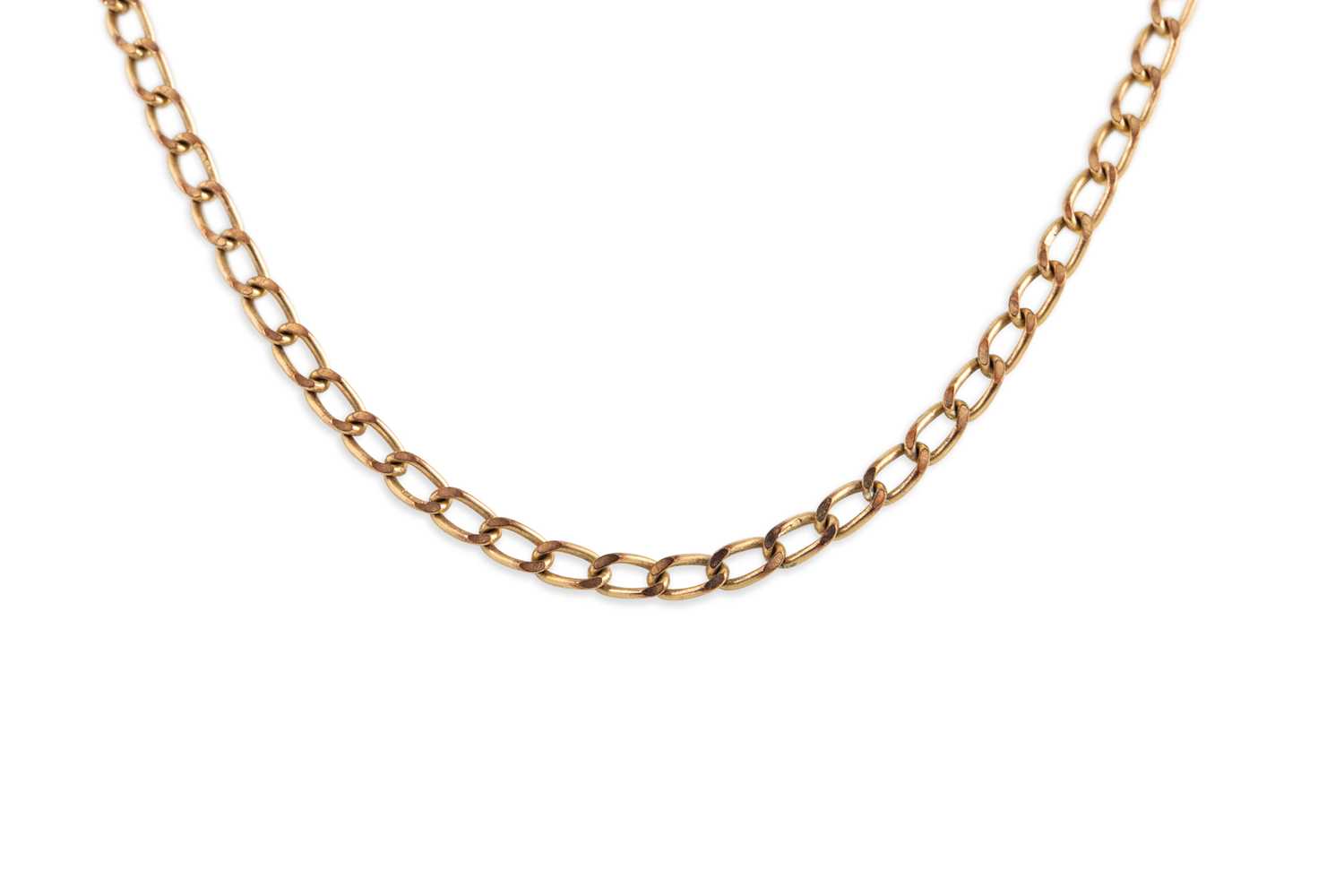 Lot 135 - A 9CT GOLD FLAT FIGARO NECK CHAIN, 13.7 g.