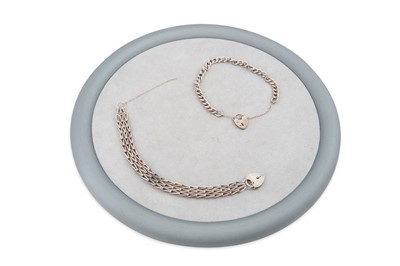 Lot 14 - AN ANTIQUE SILVER CURB LINK BRACELET, with...