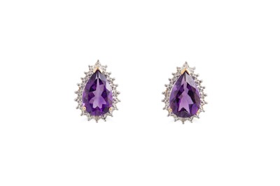 Lot 16 - A PAIR OF AMETHYST AND DIAMOND CLUSTER...