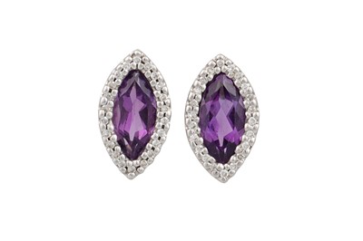 Lot 33 - A PAIR OF DIAMOND AND AMETHYST CLUSTER...