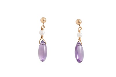 Lot 24 - A PAIR OF AMETHYST AND PEARL DROP EARRINGS,...