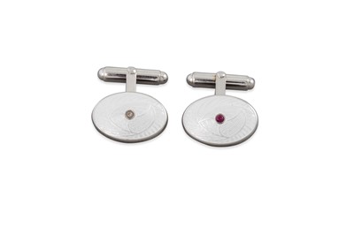 Lot 93 - A PAIR OF SILVER AND WHITE ENAMEL CUFFLINKS
