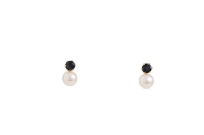Lot 94 - A PAIR OF CULTURED PEARL AND SAPPHIRE EARRINGS,...