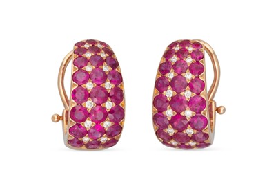 Lot 103 - A PAIR OF DIAMOND AND RUBY SET HOOP EARRINGS,...