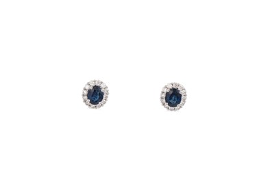 Lot 121 - A PAIR OF SAPPHIRE AND DIAMOND CLUSTER...