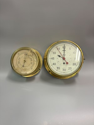 Lot 427 - TWO BRASS CIRCULAR CASED MARITIME/BAROMETER...