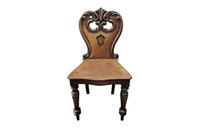 Lot 427 - A VICTORIAN MAHOGANY HALL CHAIR, with shaped...