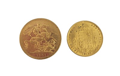 Lot 383 - A PAIR OF 1887 GOLD SOVEREIGN AND HALF...