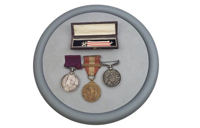 Lot 388 - A SILVER MINIATURE MEDAL WITH RIBBON AND...