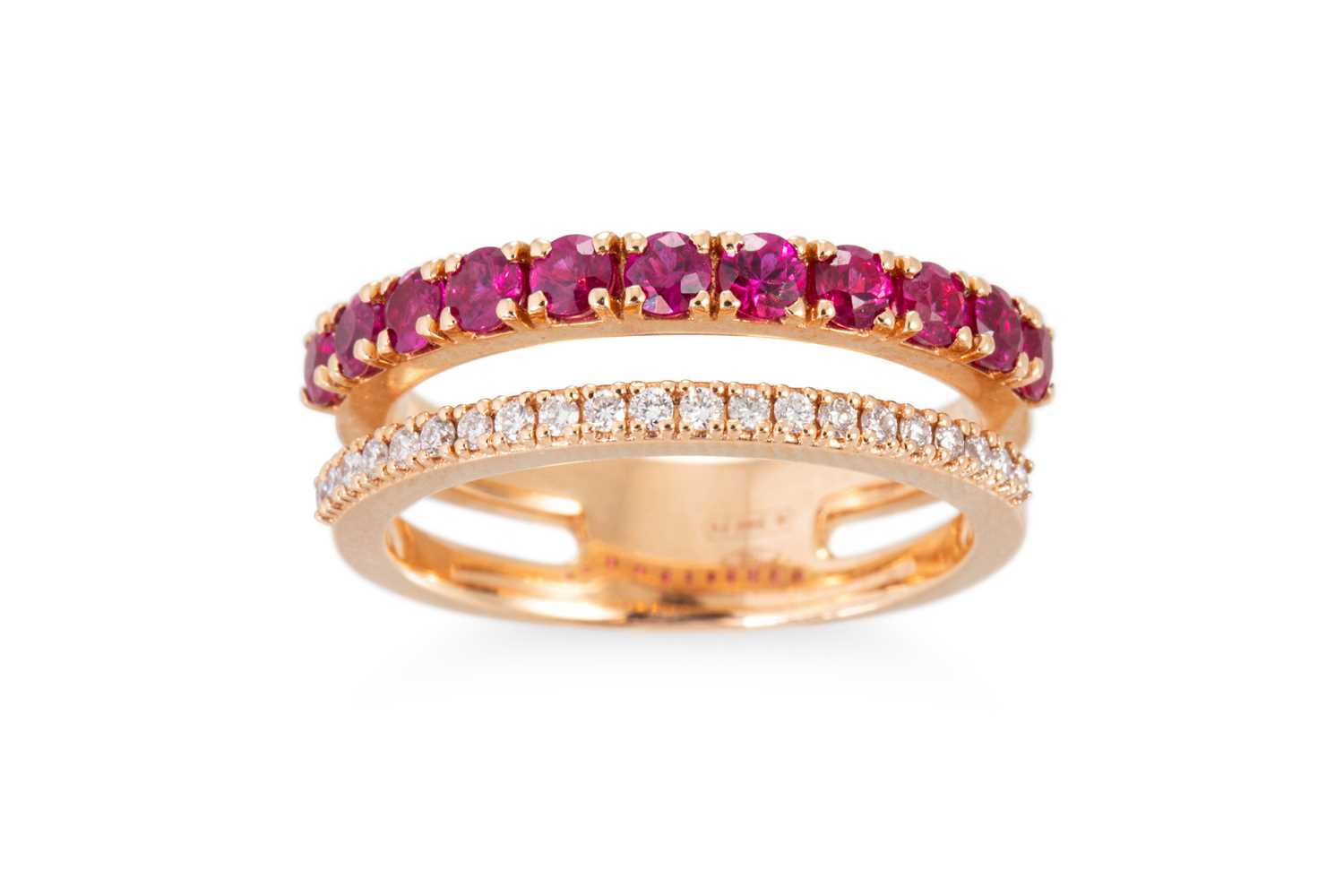 Lot 187 - A RUBY AND DIAMOND RING, comprising a row of...
