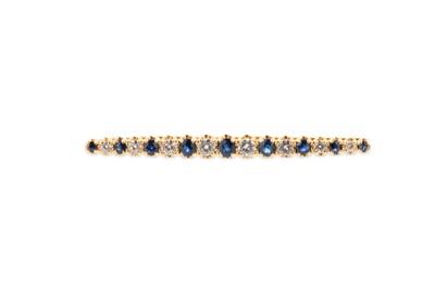 Lot 198 - A SAPPHIRE AND DIAMOND LINE BAR BROOCH, the...